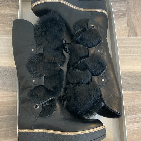 Ladies beautiful new Black leather & fur wedge Italian boots 275 Central size 37 - Picture 5 of 12